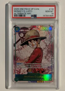 2025 ONE PIECE MONKEY D LUFFY OP13-118 CARRYING ON HIS WILL SEC ALT ART PSA 10 - Image 1