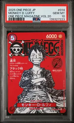2025 ONE PIECE JPN PROMOS ONE PIECE MAGAZINE VOL.20 #014 MONKEY D. LUFFY PSA 10 - Image 1
