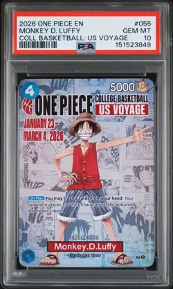 2026 ONE PIECE PROMOS ONE PIECE COLLEGE BK: US VOYAGE MONKEY D. LUFFY PSA 10 - Image 1
