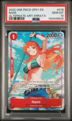 2022 ONE PIECE OP01-ROMANCE DAWN ALTERNATE ART-ERRATA #016 NAMI PSA 10 - Image 1