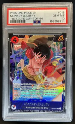 2025 One Piece Treasure Cup Top 64 Monkey D Luffy #OP12-015 PSA 10 GEM MINT - Image 1