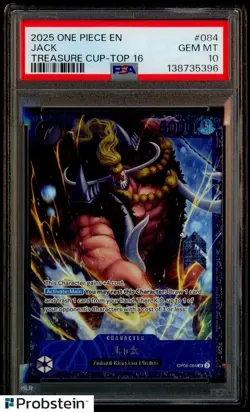 2025 One Piece OP08 EN Treasure Cup Top 16 #084 Jack PSA 10 GEM MINT - Image 1