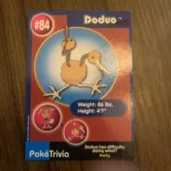 Pokemon 1999 Burger King Poketrivia Mewtwo Strikes Back Card #84 Doduo - Image 1