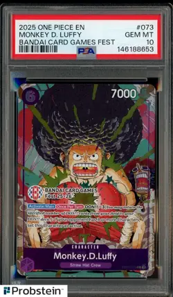 2025 One Piece EN Bandai Card Games Fest #073 Monkey D. Luffy PSA 10 GEM MINT - Image 1