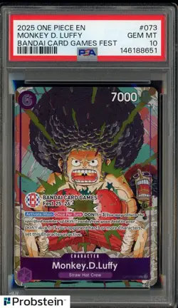 2025 One Piece EN Bandai Card Games Fest #073 Monkey D. Luffy PSA 10 GEM MINT - Image 1