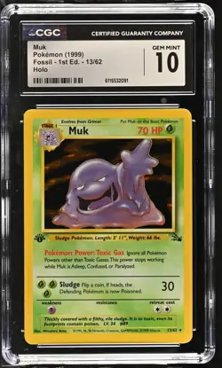 CGC 10 GEM MINT Muk 1999 Fossil 1st Edition 13/62 Holo Pokemon Card - Image 1