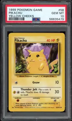 1999 Pokemon Base Set Unlimited Pikachu Yellow Cheeks #58 PSA 10 Gem Mint - Image 1