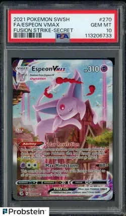2021 Pokemon SWSH Fusion Strike Secret #270 FA Espeon VMax PSA 10 GEM MINT - Image 1