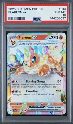 2025 POKEMON PRE EN-PRISMATIC EVOLUTIONS #014 FLAREON EX PSA 10 - Image 1