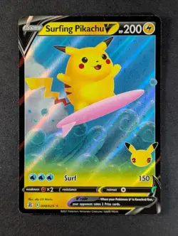 2021 Pokemon SURFING PIKACHU V #008/025 Celebrations Holo Ultra Rare ENG (C) - Image 1