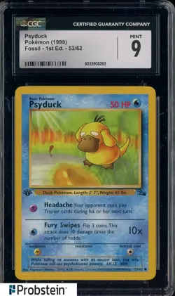 1999 Pokemon Fossil 1st Edition #53 Psyduck CGC 9 MINT - Image 1