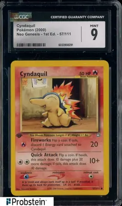 2000 Pokemon Neo Genesis 1st Edition #57 Cyndaquil CGC 9 MINT - Image 1