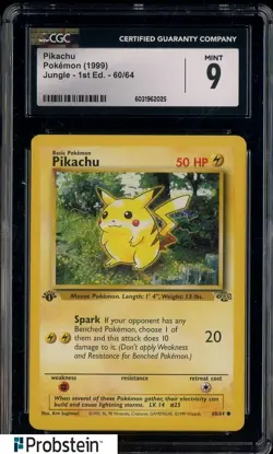 1999 Pokemon Jungle 1st Edition #60 Pikachu CGC 9 MINT - Image 1