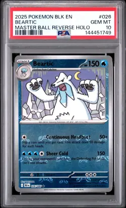 2025 Pokemon Beartic Black Bolt Master Ball Reverse Holo PSA 10 Pop 10 - Image 1