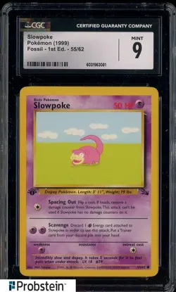 1999 Pokemon Fossil 1st Edition #55 Slowpoke CGC 9 MINT - Image 1