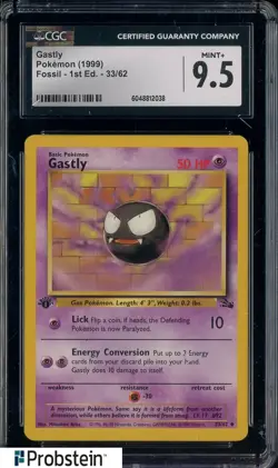 1999 Pokemon Fossil 1st Edition #33 Gastly CGC 9.5 MINT+ - Image 1