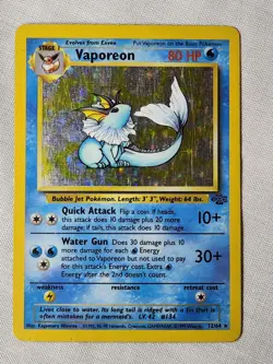 Played (MP) Vaporeon -Holo #12 Jungle Pokemon TCG - Image 1