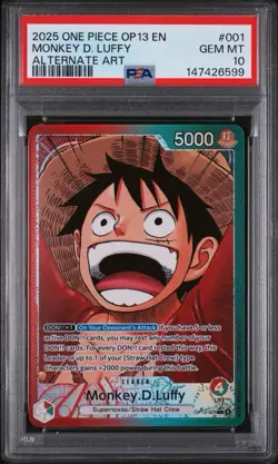 One Piece Monkey D. Luffy Alt Art OP13-001 Leader PSA 10 Gem Mint English - Image 1