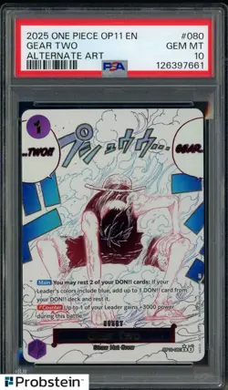 2025 One Piece OP11 En Alternate Art #080 Gear Two Luffy PSA 10 GEM MINT - Image 1