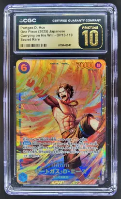 2025 ONE PIECE JAPANESE PORTGAS D. ACE SECRET RARE OP13-119 CGC 10 PRISTINE RC7 - Image 1