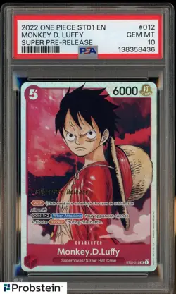 2022 One Piece ST01 EN Super Pre-Release #012 Monkey D. Luffy PSA 10 GEM MINT - Image 1