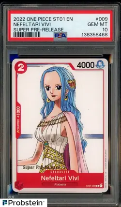 2022 One Piece ST01 EN Super Pre-Release #ST01-009 Nefeltari Vivi PSA 10 GEM MT - Image 1