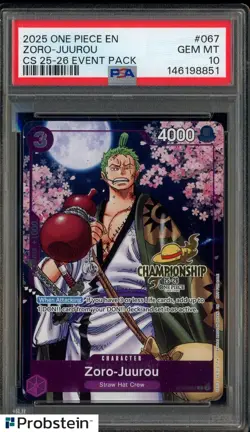 2025 One Piece EN Championship 25-26 Event Pack #067 Zoro-Juurou PSA 10 GEM MINT - Image 1