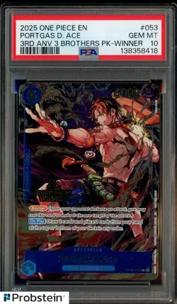 2025 One Piece EN 3rd Anniversary 3 Brothers Winner 053 Portgas D. Ace PSA 10 - Image 1