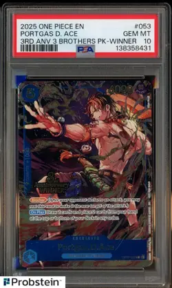 2025 One Piece EN 3rd Anniversary 3 Brothers Winner 053 Portgas D. Ace PSA 10 - Image 1