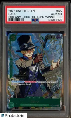 2025 One Piece EN 3rd Anniversary 3 Brothers Winner #027 Sabo PSA 10 GEM MINT - Image 1