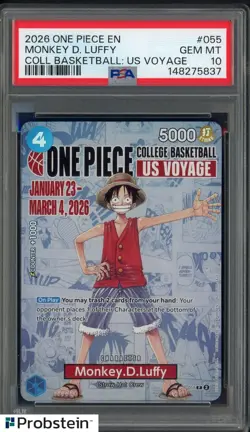2026 One Piece EN College Basketball US Voyage #055 Monkey D Luffy PSA 10 - Image 1