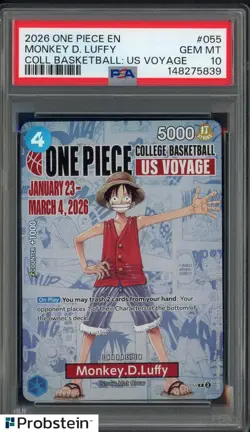2026 One Piece EN College Basketball US Voyage #055 Monkey D Luffy PSA 10 - Image 1