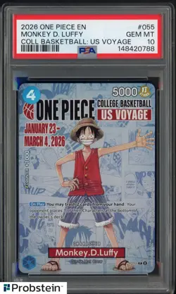 2026 One Piece EN College Basketball US Voyage #055 Monkey D Luffy PSA 10 - Image 1