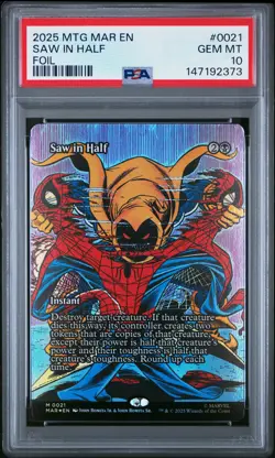 2025 MTG MARVEL'S SPIDER-MAN: SOURCE MAT FOIL #0021 SAW IN HALF PSA 10 - Image 1