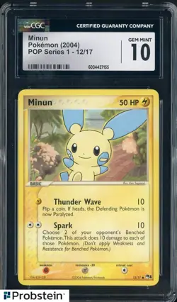 2004 Pokemon POP Series 1 #12/17 Minun CGC 10 GEM MINT - Image 1