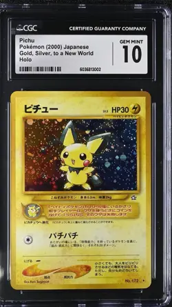 2000 Pokemon Japanese Neo Gold, Silver, To A New World Pichu Holo #172 CGC 10 - Image 1