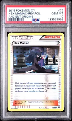 2015 POKEMON XY ANCIENT ORIGINS #75 HEX MANIAC-REVERSE FOIL PSA 10 - Image 1