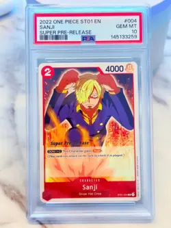 2022 SANJI ONE PIECE SUPER PRE RELEASE ST01-004 PSA 10 GEM MINT STRAW HAT CREW - Image 1