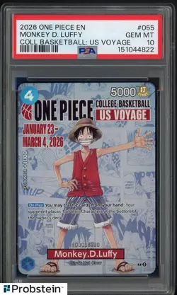 2026 One Piece EN College Basketball US Voyage #055 Monkey D Luffy PSA 10 - Image 1