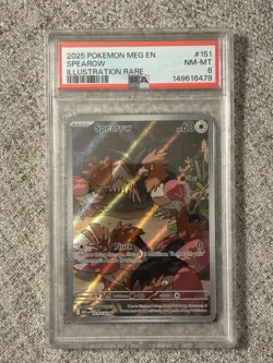 Pokemon TCG Mega Evolution Spearow 151/132 Holo Illustration Rare Card PSA 8 - Image 1