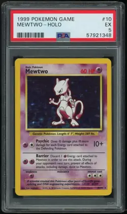 Pokemon TCG Mewtwo Base Set 10/102 Holo Unlimited Holo Rare PSA 5 - Image 1