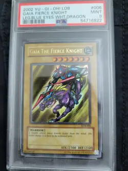 2002 YUGIOH PSA 9 Gaia the Fierce Knight LOB-006 Ultra Rare Unlimited Original - Image 1