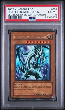 2002 Yu-Gi-Oh! LOB-001 Blue-Eyes White Dragon 1.5 Print Dark Saturation PSA 6 - Image 1