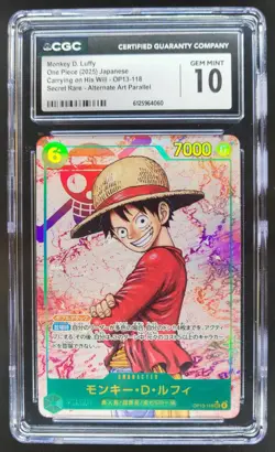 2025 ONE PIECE JP MONKEY D. LUFFY SECRET RARE ALT ART OP13-118 CGC 10 RC7 - Image 1