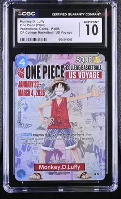 Monkey D. Luffy CGC 10 GEM MINT One Piece 2026 College Basketball Voyage #P-055 - Image 1