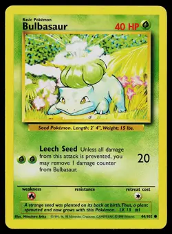 Pokemon Card Base Set Unlimited Bulbasaur 44/102 Common - Image 1