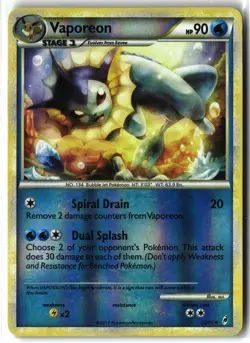 Vaporeon ⭐ 52/95 Reverse Holo Uncommon Call of Legends 2011 Pokemon NM/LP - Image 1