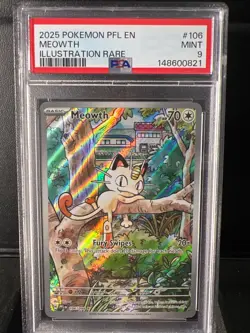 2025 POKEMON PFL EN-PHANTASMAL FLAMES ILLUSTRATION RARE #106 MEOWTH PSA 9 - Image 1
