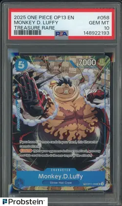 2025 One Piece OP13 EN #058 Monkey D. Luffy Treasure Rare PSA 10 GEM MINT - Image 1
