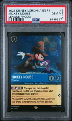 2023 DISNEY LORCANA EN P1-PROMO LEAGUE PROMO #8 MICKEY MOUSE - DETECTIVE PSA 10 - Image 1